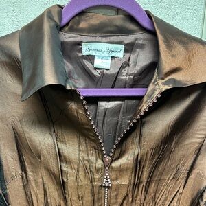 Women's Chocolate Brn blouse w/crystal zipper